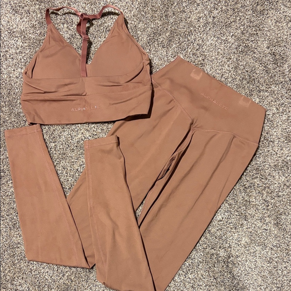 Alphalete Tan Sports Bra and Leggings Set